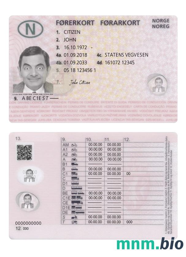 Prawo jazdy w Norwegii 2018-obecnie ze wszystkimi czcionkami